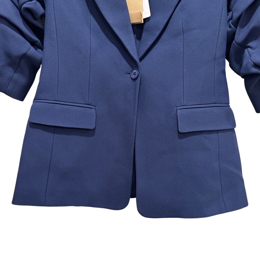 NWT Michael Kors Collection Cate Crush-Sleeve Blazer Preppy Designer Navy Sz 4 - Picture 6 of 16